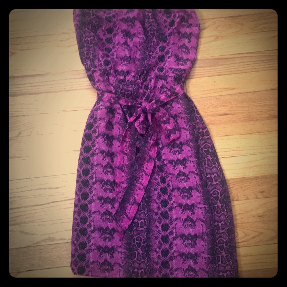 Nwot Purple & Black Python Print Strapless Dress - image 1